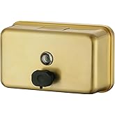 Stardrix Brushed Gold Stainless Steel Horizontal 1100ml/37oz Capacity Commercial-Grade Soap Dispenser, Wall-Mounted Bathroom Hand Soap Dispenser with Corrosion-Proof Lining and Anti-Leak Pump