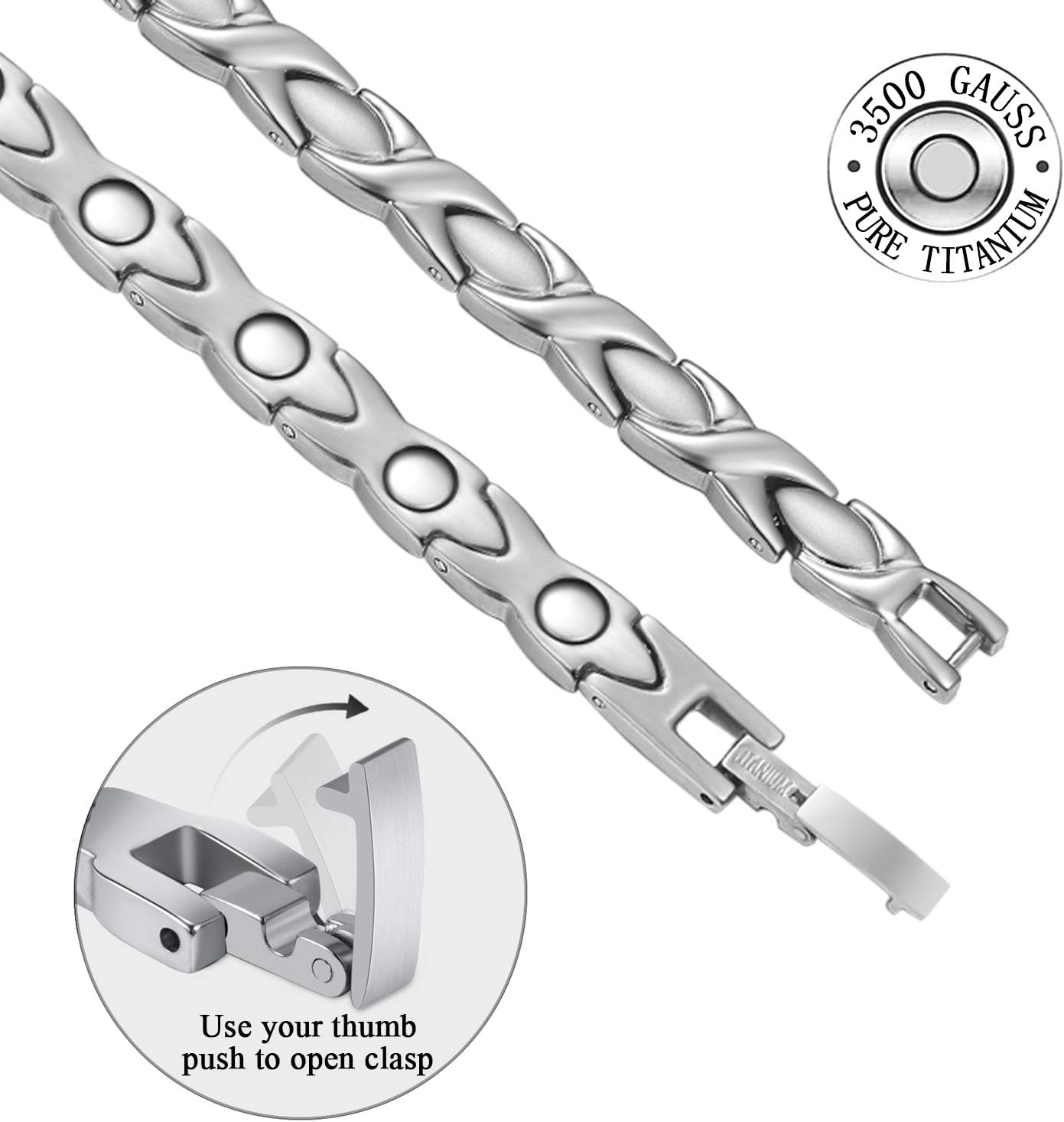 Jeracol Magnetic Bracelets for Women,Super Light Titanium ladies Magnetic Bracelets with 3500 Gauss Magnets,Adjustable Wristband with Removal Tool & Jewellry Gift Box - Image 4