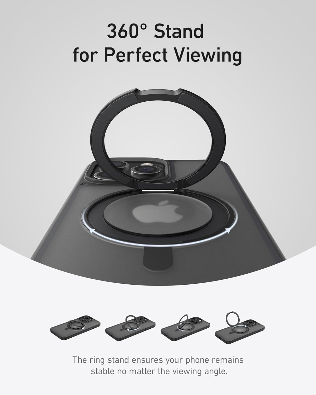 Anker Ultra Magnetic for iPhone 15 Pro Case with Sturdy 360° Ring Stand, Military-Grade Shockproof iPhone 15 Pro Kickstand Compatible with MagSafe(Black)