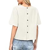 Celmia Womens Button Down Short Sleeve Cotton Shirt Summer Beach Blouse Dressy Casual Shirts Loose Fitting Tops for Women