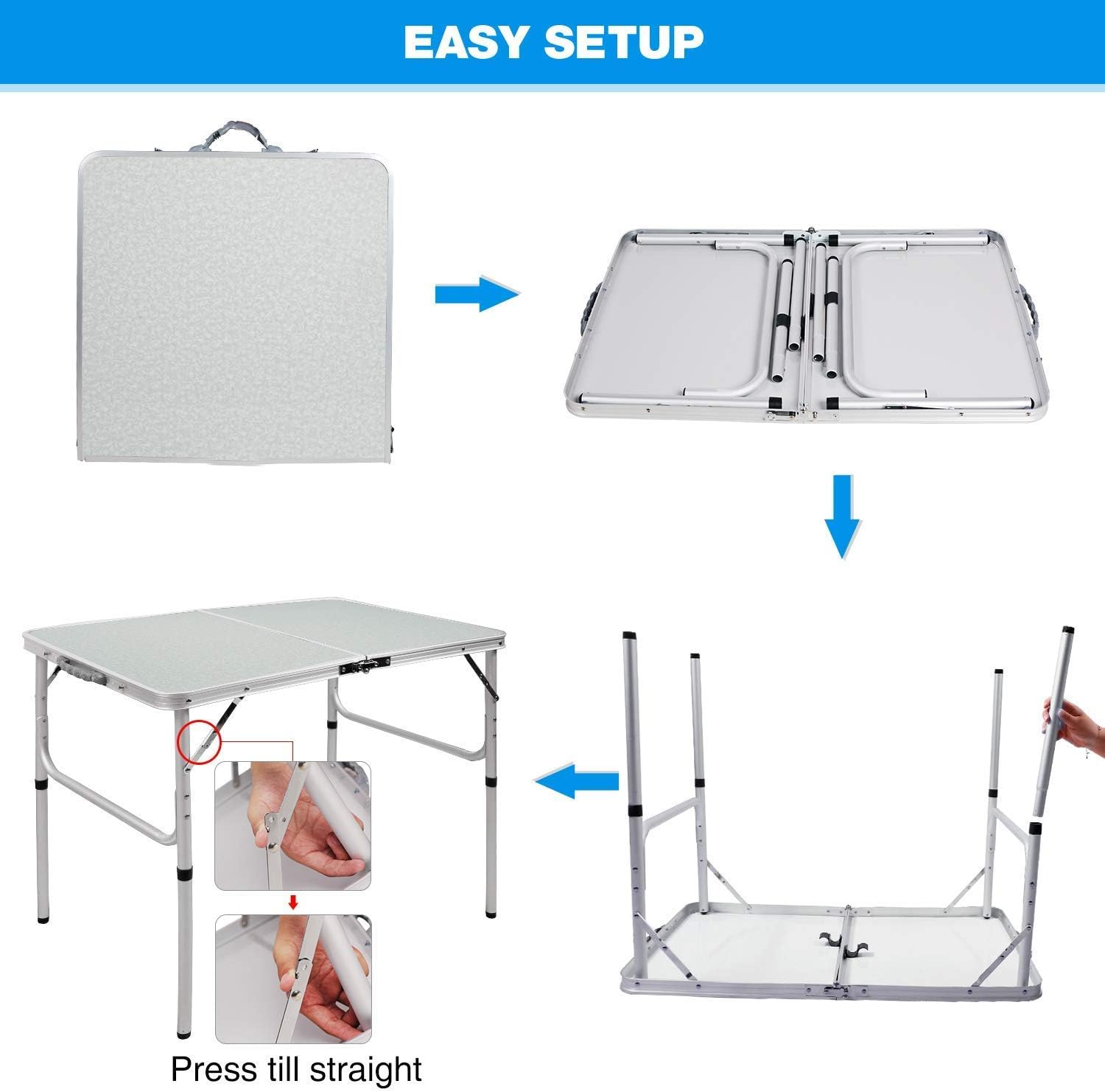 RedSwing Aluminum Folding Table 3 Feet Adjustable Height, Lightweight and Portable Camping Table, 36x24 Inches: Kitchen & Dining