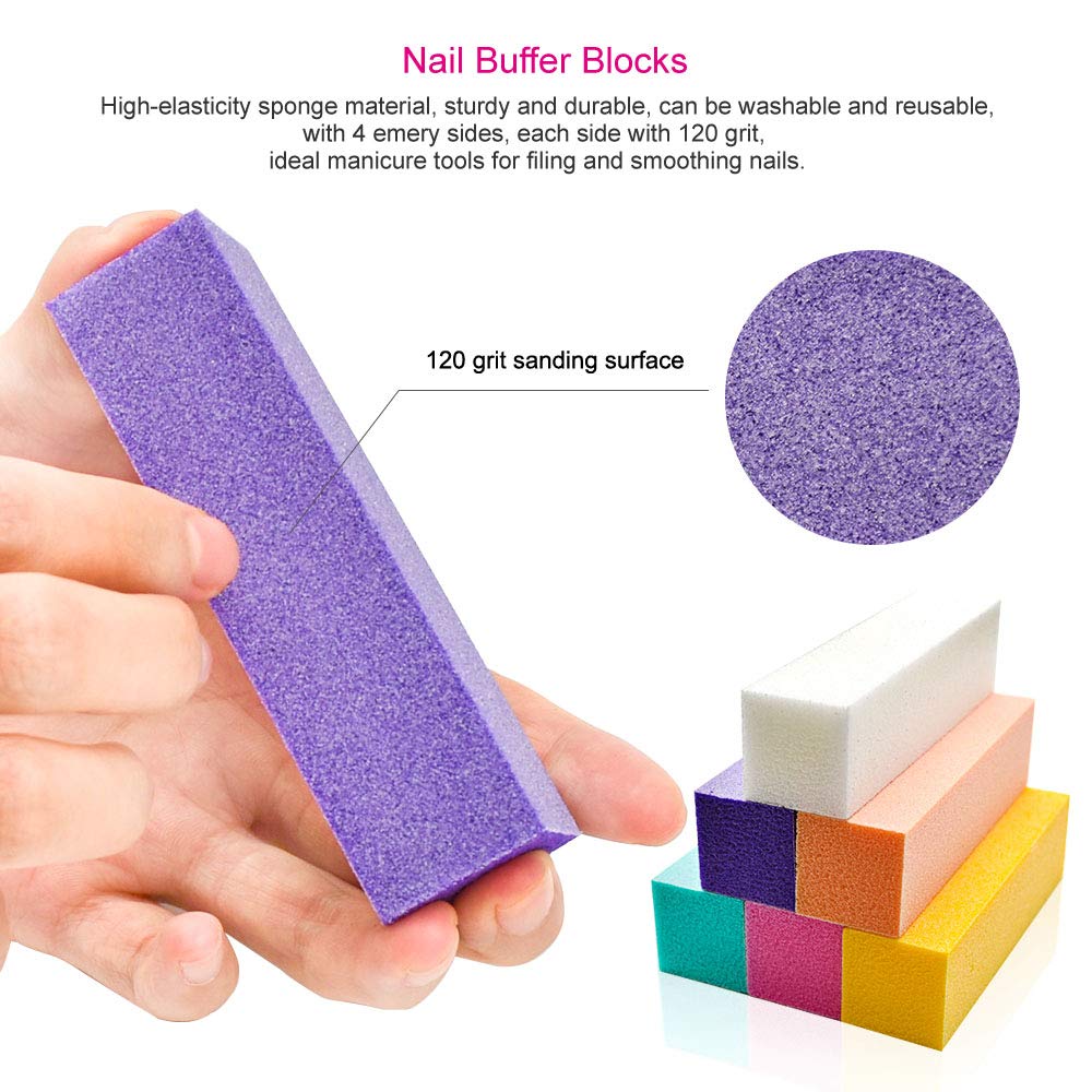 Professional Nail Files and Buffers Kit, 100/180 Grit Emery Boards for Nails, Colorful 4 Sides 120 Grit Nail Buffer Blocks, 7 Way Nail File Block with Finger Nail Brush for Salon Nail Art (14 PCS) : Beauty