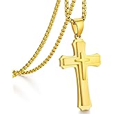 Jiahanzb Men's Cross Necklace Large 361L Stainless Steel Cross Pendant 24 Inch