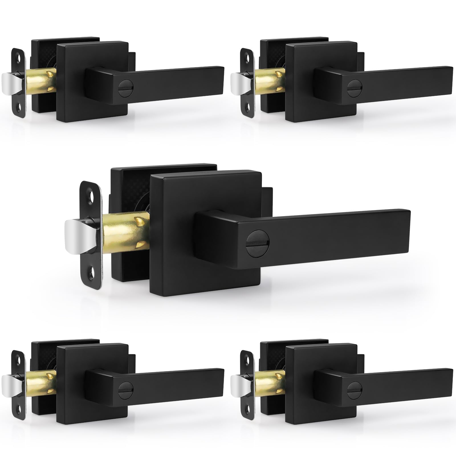 Photo 1 of Estmoon 5 Pack Matte Black Door Handles Interior Door Knobs, Home Improvement Keyless Privacy Door Lock, Heavy Duty Zinc Alloy 2.07 lb Door Leverset for Bedrooms Bathrooms