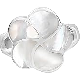 Aeravida Hawaiian Plumeria Flower White Mother of Pearl Inlay .925 Sterling Silver Ring | Adorable Flower Wedding Rings For Women | Vintage Comfort Fit Silver Rings for Women | Gift for Women | Sterling Silver Rings Sizes
