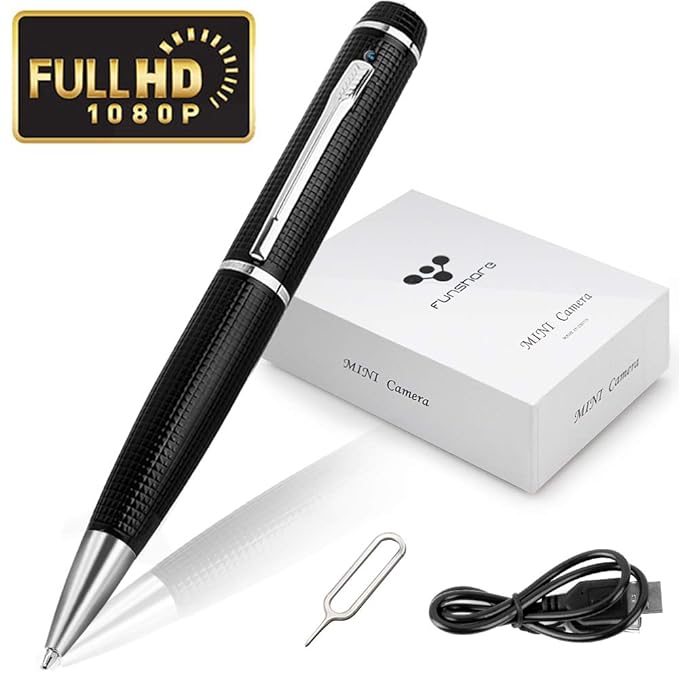 Versteckte Kamera Spion Kugelschreiber Kamera, Full HD 1080P Bundle mit neu Batterie und USB Stecker, bis zu 32GB (Schwarz, F