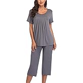 COLORFULLEAF Womens Pajama Sets Summer Pjs Lounge Sets for Women Soft Sleepwear Top and Capri Pants with Pockets
