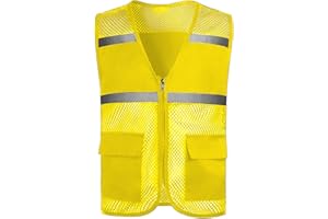 Zzalalana Kids Safety Vest with Pockets Mesh High Visibility Reflective Volunteer Activity Vest for Boys Girls 8-18 Years