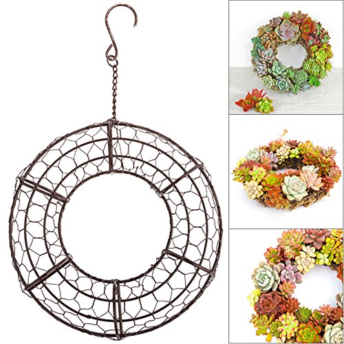 Iron Wire Wreath Succulent Pot Hanging Planters Rustic Plant Holder Basket with Hook for Home Garden Decor - Round Shape