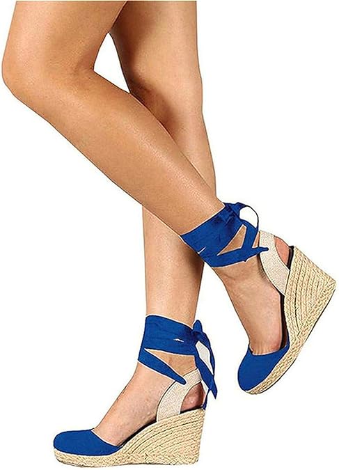 Amazon.com | Kathemoi Womens Espadrille Wedge Sandals Lace Up Closed Toe Slingback High Heel 