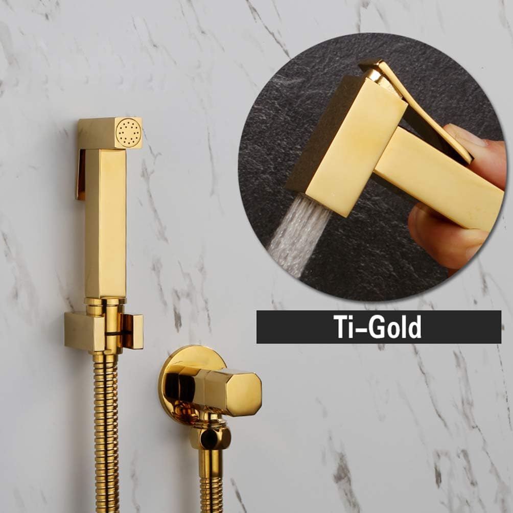 Hand Held Bidet Sprayer Douche Toilet Kit Shiny Gold Brass Square Shattaf Shower Head Copper Valve Set Jet Bidet Faucet,A
