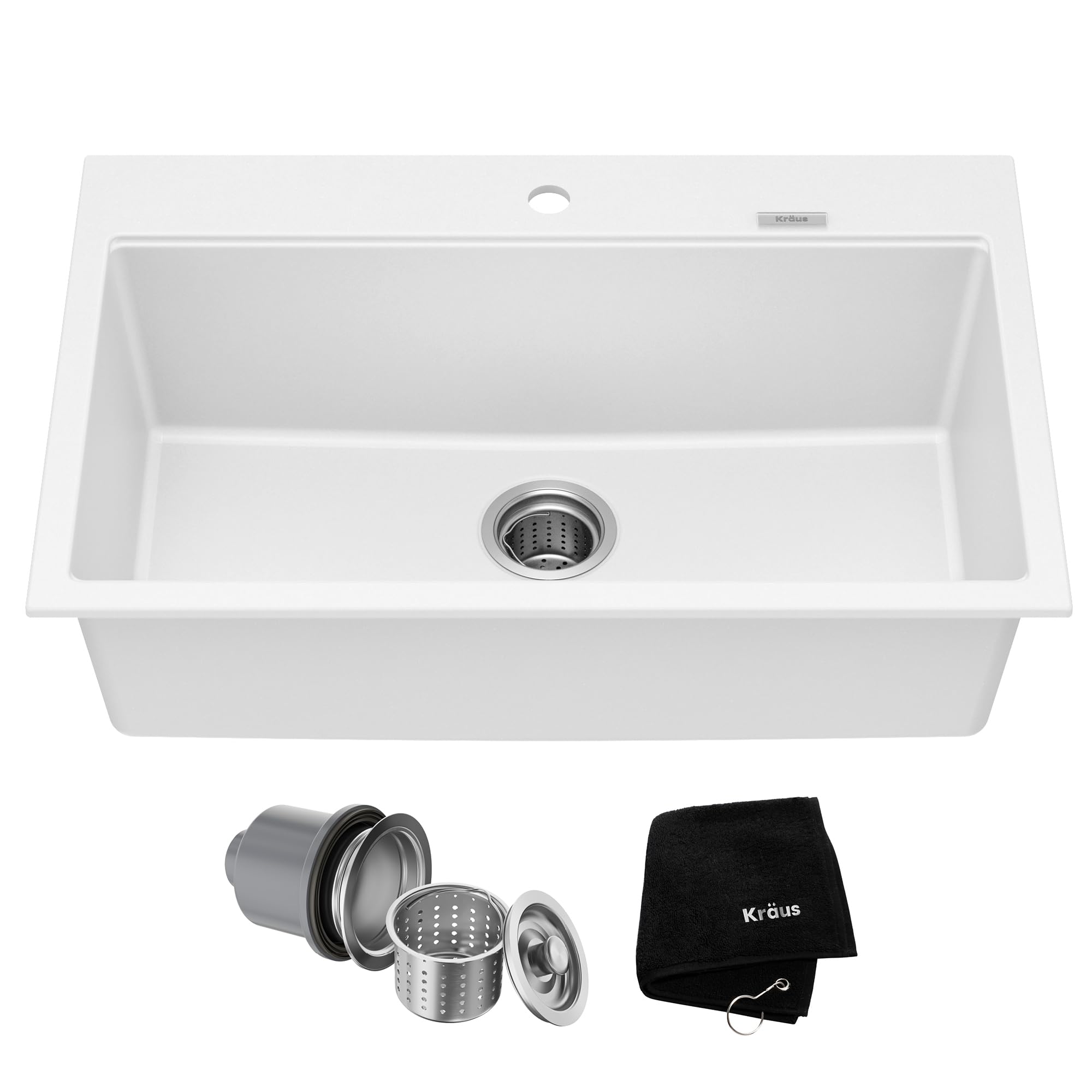 KRAUS Quarza 31-inch Granite Drop-In/Undermount Single Bowl White Kitchen Sink, KGD-412BWHITE Image KRAUS Quarza 31-inch Granite Drop-In/Undermount Single Bowl White Kitchen Sink, KGD-412BWHITE Image