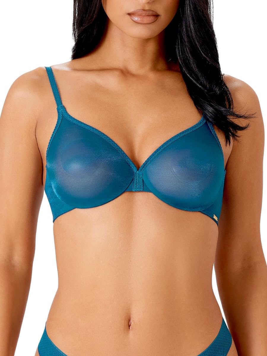 Gossard Women’s Glossies Sheer Moulded Bra – Everyday Basic, Convertible Straps, Blue (Teal), 38FF