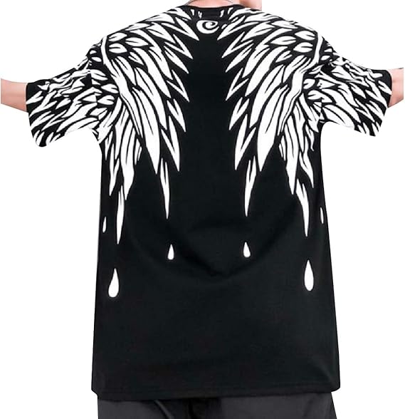Amazon Vitryst メンズラウンドネック天使翼ストリートスタイルユニセックスティーシャツ Tシャツ カットソー 通販