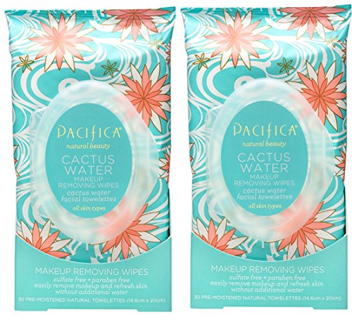 Pacifica Cactus Water Makeup Removing Wipes (Pack of 2) with Aloe Vera Leaf Extract, Coconut Milk, Jojoba Seed Oil and Calendula Extract, 30 ct.