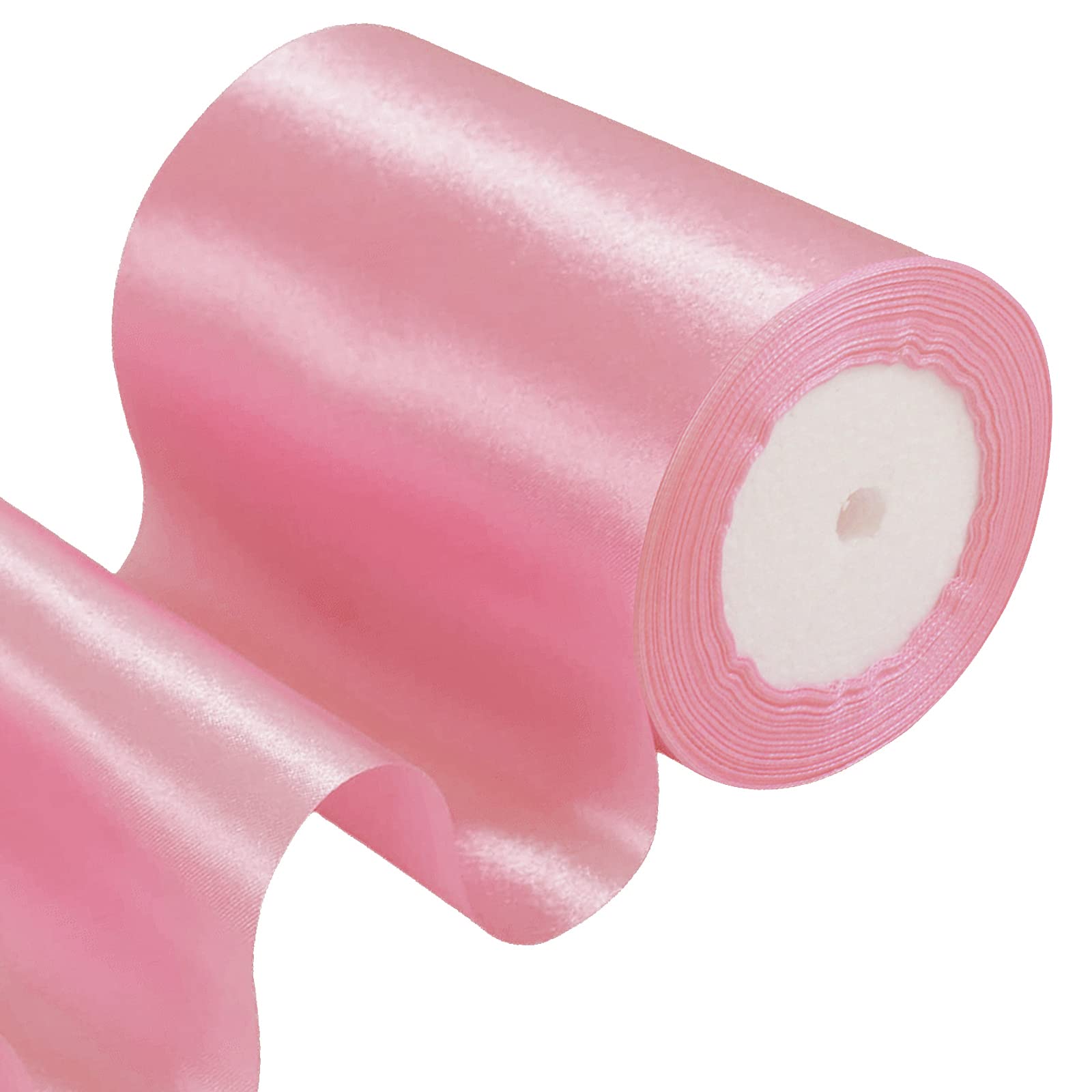 POPOYU 4 Inch Wide Dusty Pink Ribbon 22m,10cm Dusty Pink Satin Ribbon Fabric Large Solid Satin Ribbon,Polyester Ribbon for Easter Gift Wapping,Door,Chair,Window,Wedding Car Decoration