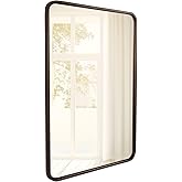 ANDY STAR Bronze Bathroom Mirror, 24X36 Bronze Vanity Mirror for Wall, Rounded Rectangle Mirror Tube Metal Frame Hang Vertica