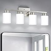 FonmYim Brushed Nickel Bathroom Light Fixtures, 4-Light Modern Vanity Light Over Mirror, Wall Sconces with Milky White Froste