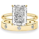 PAFIDDY 4.5CT Radiant Cut Engagement Ring Set for Women, S925 Silver 2-Piece 5A Cubic Zirconia Bridal Wedding Ring Set