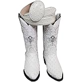 Dona Michi Mens Western Cowboy Boots Ostrich WHITE Color Print Leather with Free Matching Belt Botas Hombre