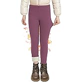 DDOBB Girls Fleece Lined Leggings Black Winter Thermal Warm Clothes Running Thick Pants Cold Weather for Kids 5-13 Years