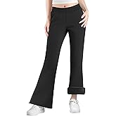 BIG ELEPHANT Girls Fleece Flared Pants – Soft Cotton Bell Bottom Pants with Pockets, Slim Thigh Fit for School & Daily Wear