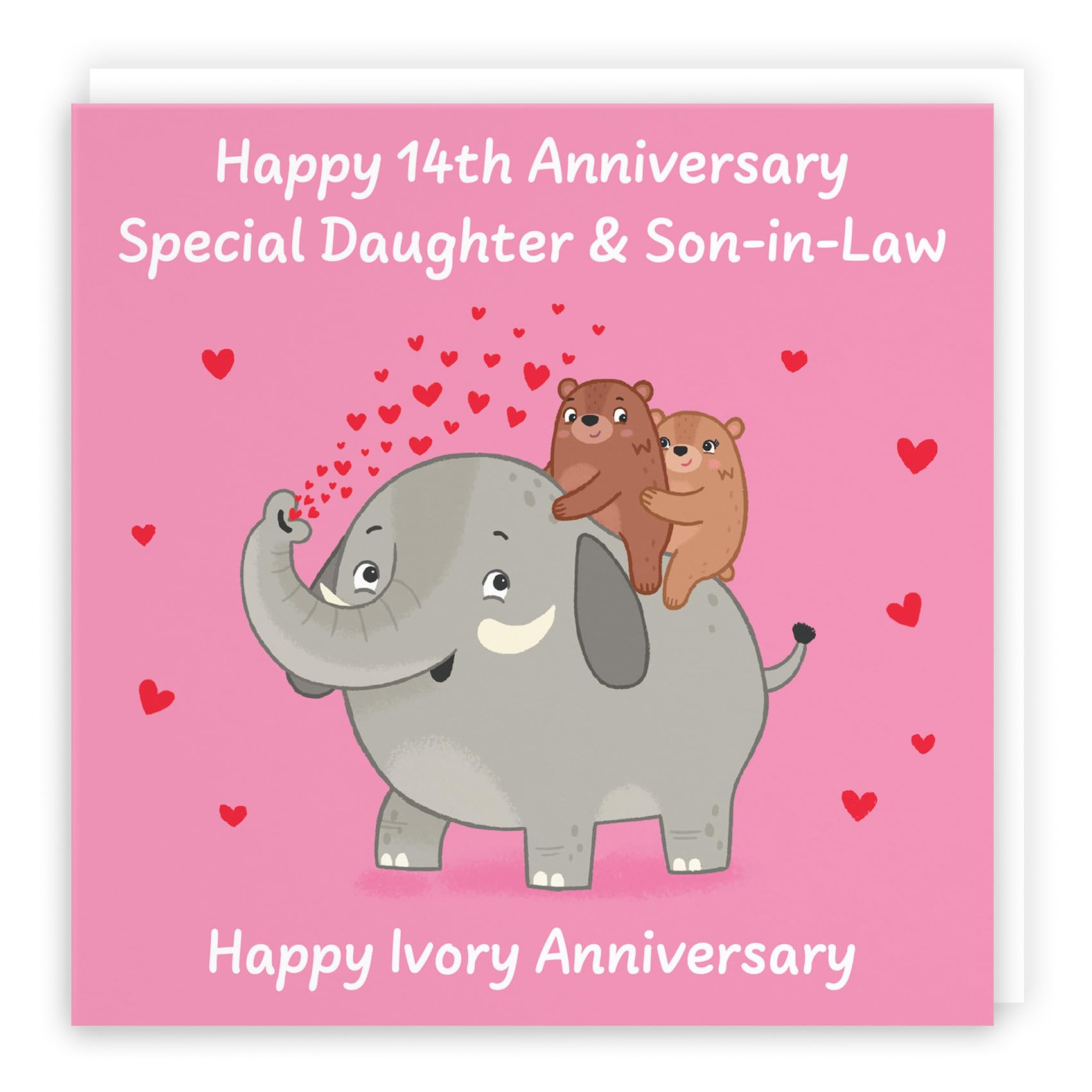 Hunts England - Daughter And Son In Law 14th Anniversary Card - Ivory Anniversary - 14 Years - Cute Fun Bears Card For Daughter & Son-in-Law - Love Story Collection