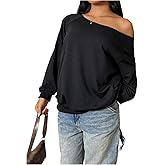 SweatyRocks Women's Plus Size Oversized Sweatshirts Off the Shoulder Long Sleeve Pullover Tops