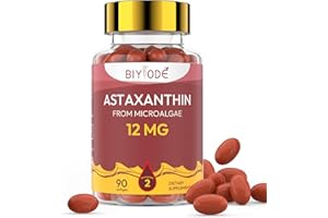 BIYODE Astaxanthin 12mg Softgels – High Potency Antioxidant Supplement from Microalgae – Supports Skin Health, Heart Function, Circulation & Immune System – 90 Softgels