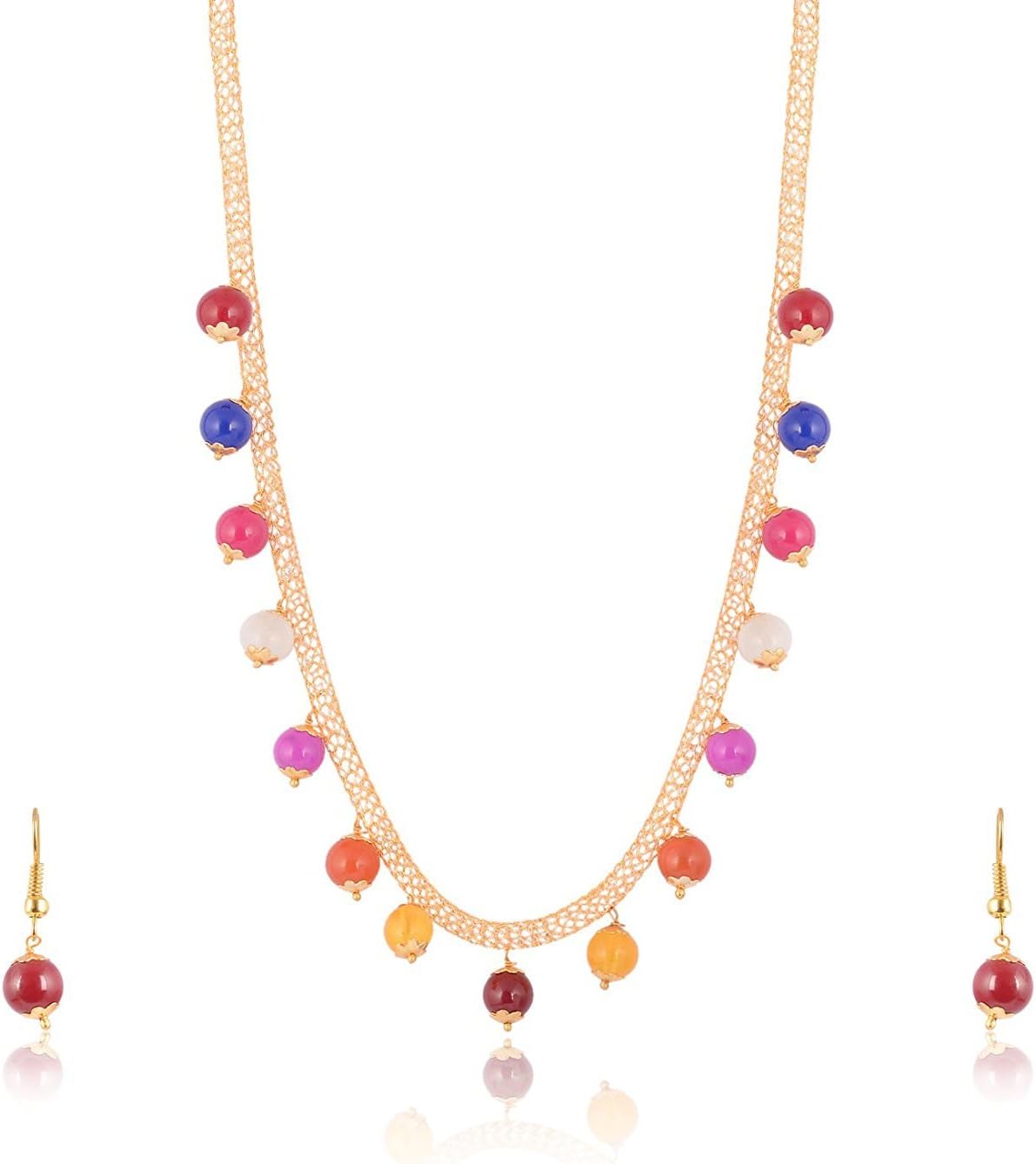 SUBHARPIT Red Pearl Golden Metal Non Precious Indian Ethnic Traditional Necklaces Set