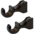 KUMGROT 2 PCS Solid Wood Curtain Rod Brackets 35mm/1.37in Diameter Curtain Rod Hook Heavy Duty Curtain Rod Holder Window Rod Hangers Support for 1-2/5" Pole, Dark Brown