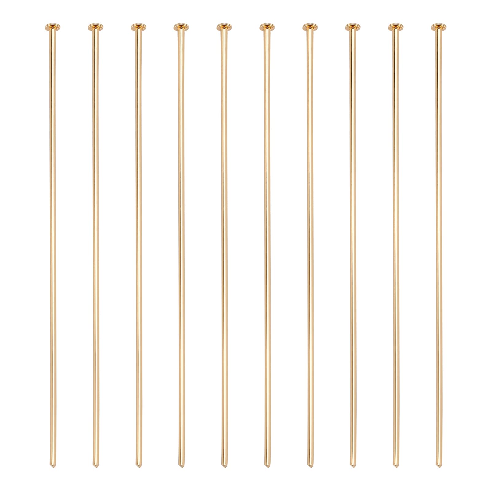BENECREAT 100PCS 18K Real Gold Plated Flat Head Pins 21 Gauge Brass Head Ball pins for Jewelry Making - 51mm Long