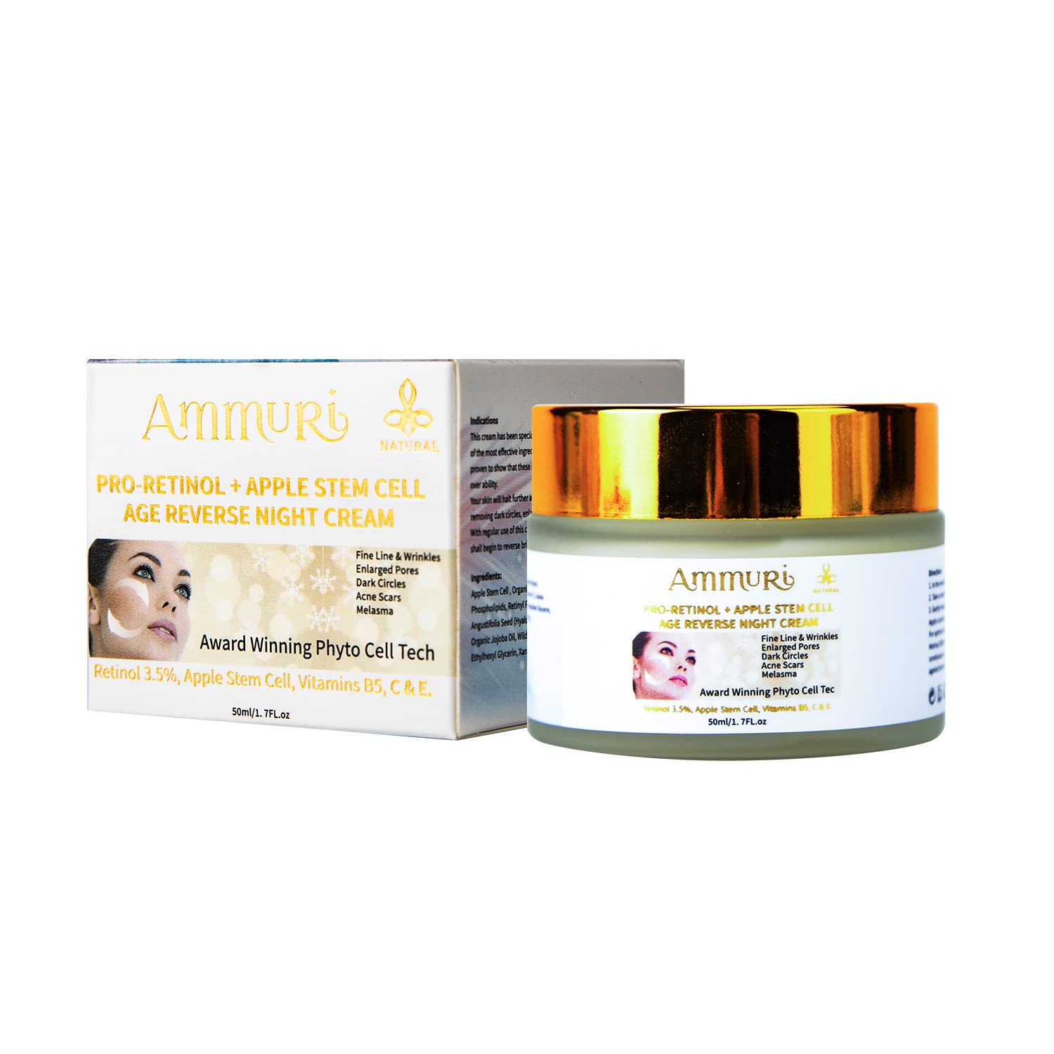 Ammuri Retinol 3.5% Cream - Fragrance-Free, Hyaluronic Acid, Alpha Arbutin - Skin Firming Elixir, Apple Stem Cell - Reduce Double Chin, Tighten Skin - Decolletage Cream - Vegan, Cruelty-Free - 50ml
