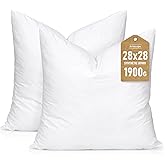 Artscope Synthetic Down Pillow Insert, 28x28 Down Alternative Throw Pillow Insert. Ultra Soft Fluffy Sleeping Pillow with 100% Cotton Cover, Decorative Pillows Set of 2-White.