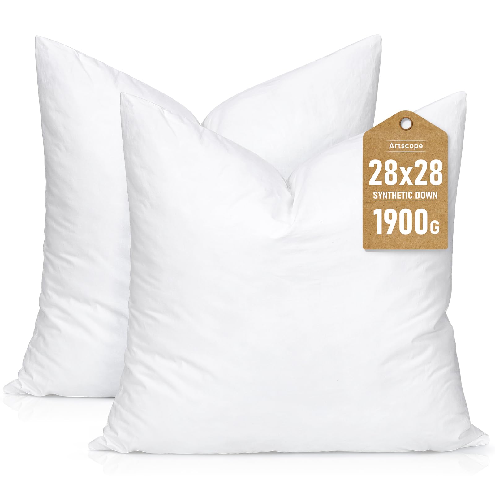 Photo 1 of Artscope Synthetic Down Pillow Insert, 28x28 Down Alternative Throw Pillow Insert. Ultra Soft Fluffy Sleeping Pillow with 100% Cotton Cover, Decorative Pillows Set of 2-White.