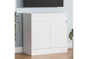 Housoul Buffet Cabinet with 2 Doors and Drawer, Coffee Bar Cabinet with Adjustable Shelf, Modern Kitchen Buffet Sideboard for Living Room, Kitchen, White