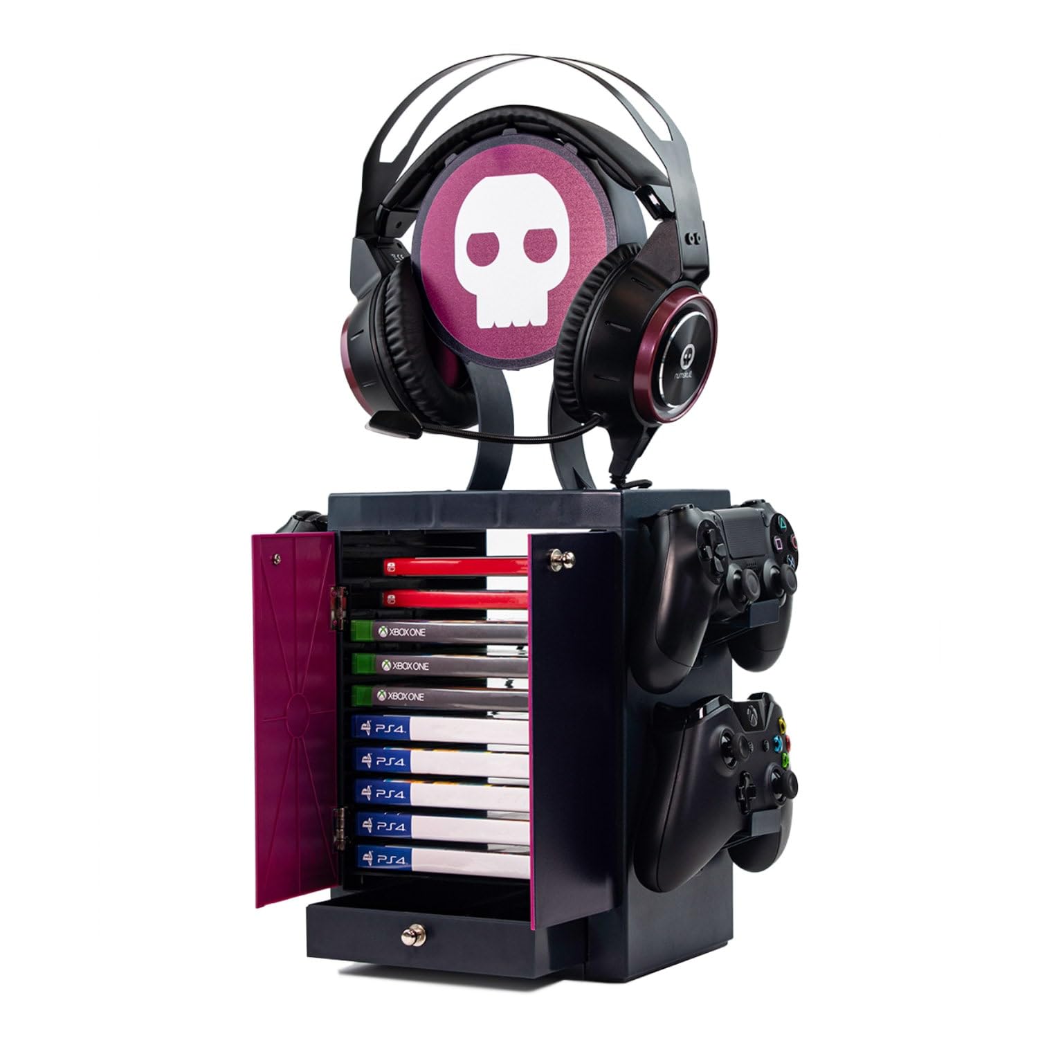 Numskull Gaming Accessory Locker Storage Review Uk - Full Storage Unit With Headset On Top And Games Loaded