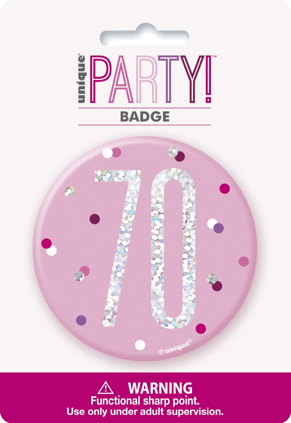 Number "70" Birthday Badge | Pink And Silver | 1 Pc.