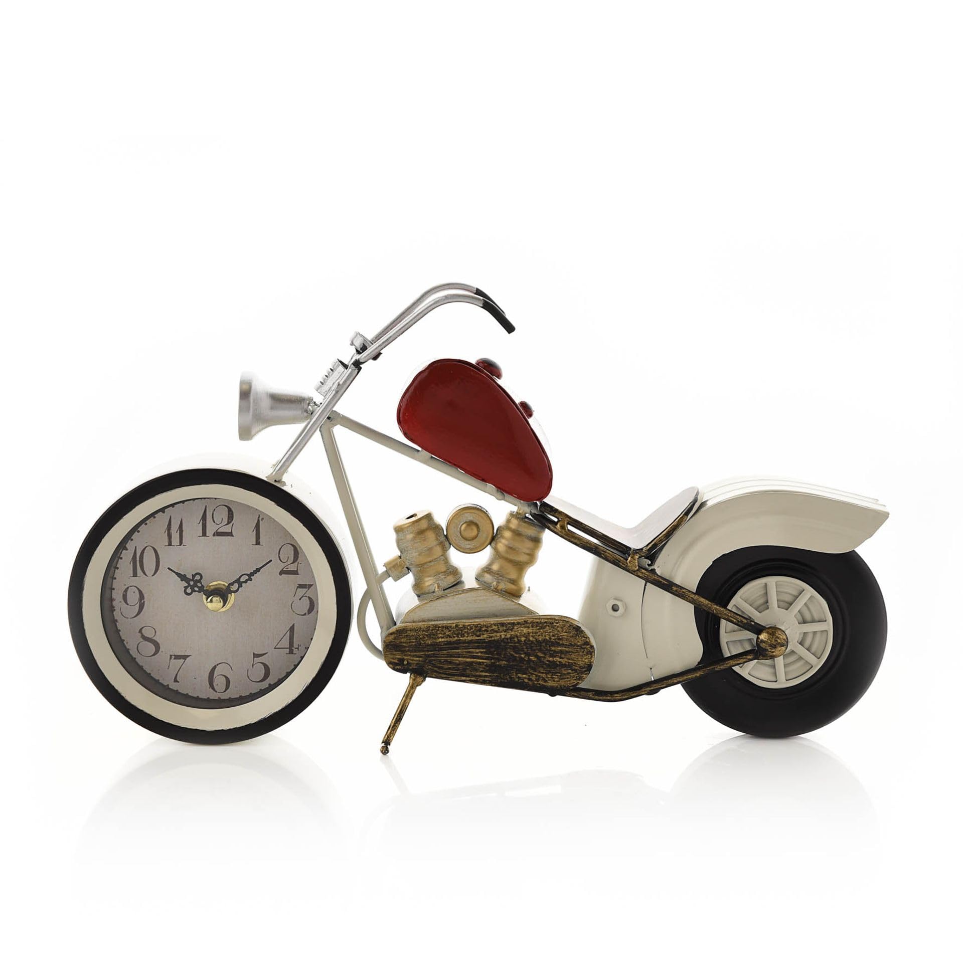 Widdop and Co Hometime Red and White Motorcycle Mantel Clock - Vintage Style - Stylish Clock - Great for Gifting, Father's Day, Birthdays, Christmas