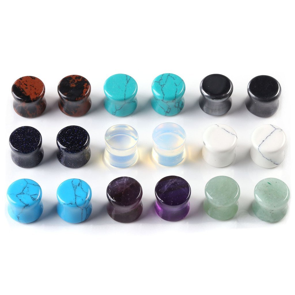 Jovivi 18pc Mixed Stone Saddle Ear Plugs Stretcher Expander Tunnels Ear Gauges Piercing Jewelry 10mm(00G)