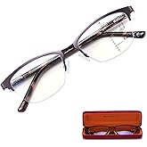 Missfive Premium Progressive Multifocus Metal Reading Glasses Women & A Case, Quality Spring Hinge Blue Light Blocking No Line Lens Multifocal Readers(for Mid-Near Workspace_2.0x_Deep Purple)