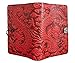 Genuine Leather Refillable Journal Cover with a Hardbound Blank Insert, 6x9 Inches, Cloud Dragon, Red with a Pewter Button, Made in The USA by Oberon Design