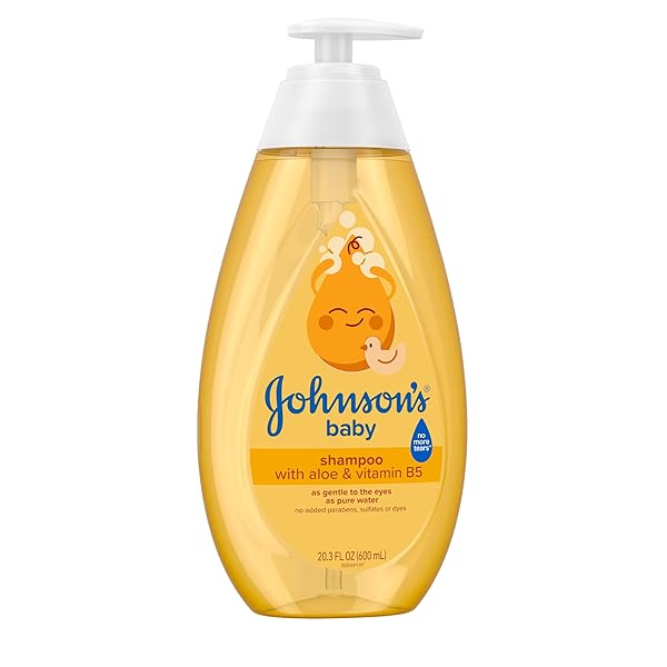 JOHNSON’S BABY SHAMPOO WITH ALOE VERA & VITAMIN B5, TEAR FREE, NEWBORN ESSENTIALS, NO ADDED PARABENS & SULFATES, HYPOALLERGENIC, 20.3 FL. OZ