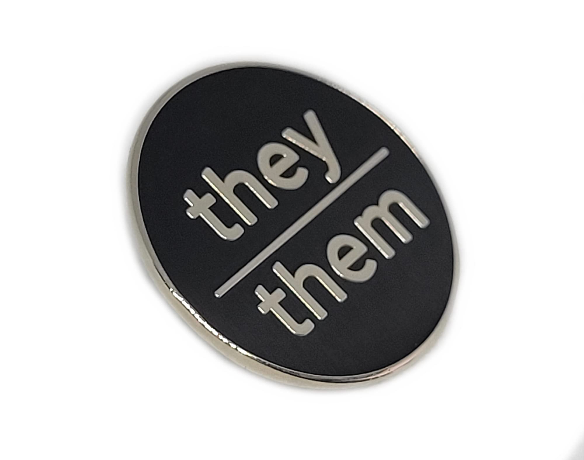 They Them Pronoun Pin Black Enamel Hard Finish Silver Pronoun Minimalist Lowercase, 1 inch / 25.4 mm, Metal, Star