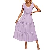 ZESICA Women's 2026 Summer Boho Sleeveless Midi Dresses Casual V Neck Spaghetti Strap Flowy A Line Tiered Beach Long Sundress