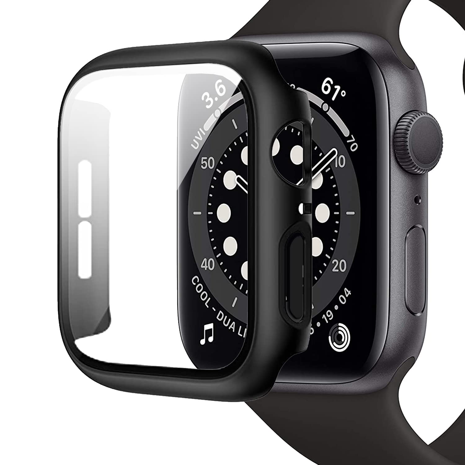 Miimall Hard Case Compatible With Apple Watch Se Series 6/5/4 40mm/44mm Screen Protector Shell, Plating PC Tempered Glass Film Case All-Around Protection Full Cover For iWatch 44mm/40mm