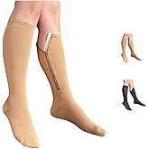 Ziperior Inside Leg Zipper 20-30 mmHg Compression Grade Calf Closed Toe Socks (Nude, Small-Medium)