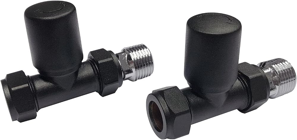 Noir Round Straight Towel Radiator Valves Matte Black 15mm Twin Pack