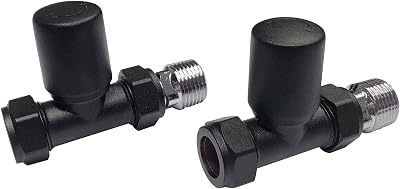 Noir Round Straight Towel Radiator Valves Matte Black 15mm Twin Pack