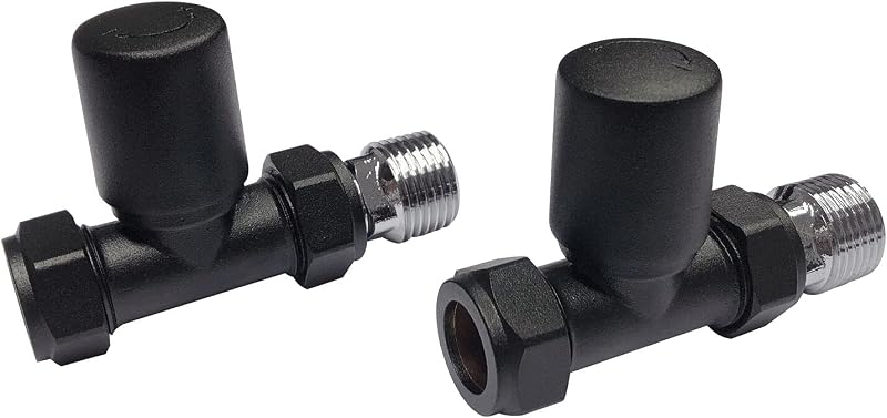 Noir Round Straight Towel Radiator Valves Matte Black 15mm Twin Pack